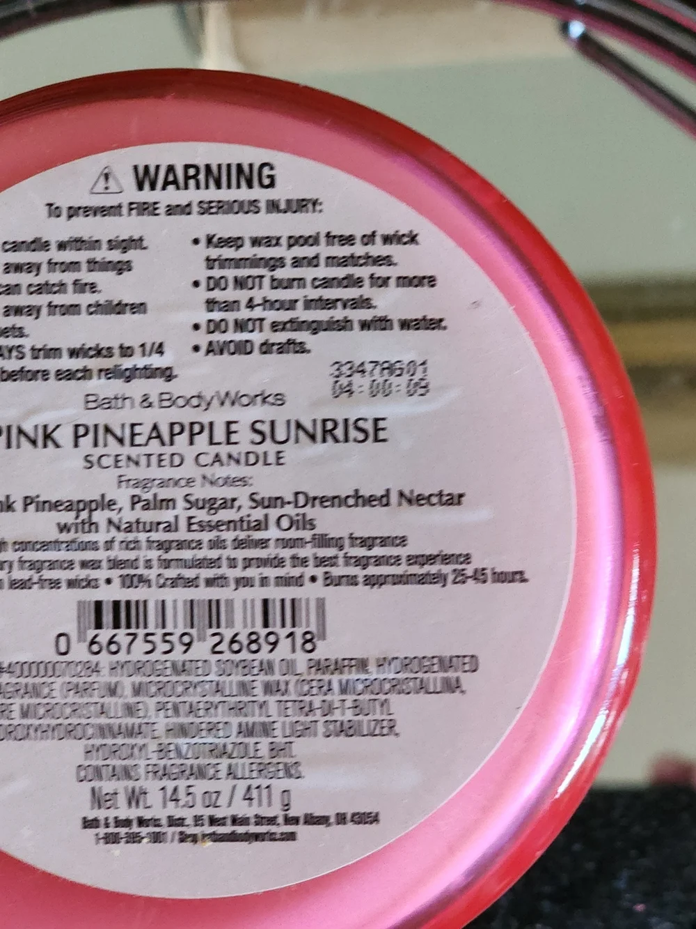 Bath & Body Works Pink Pineapple Sunrise 3 Wick Candle with Gold Lid - Picture 3 of 5